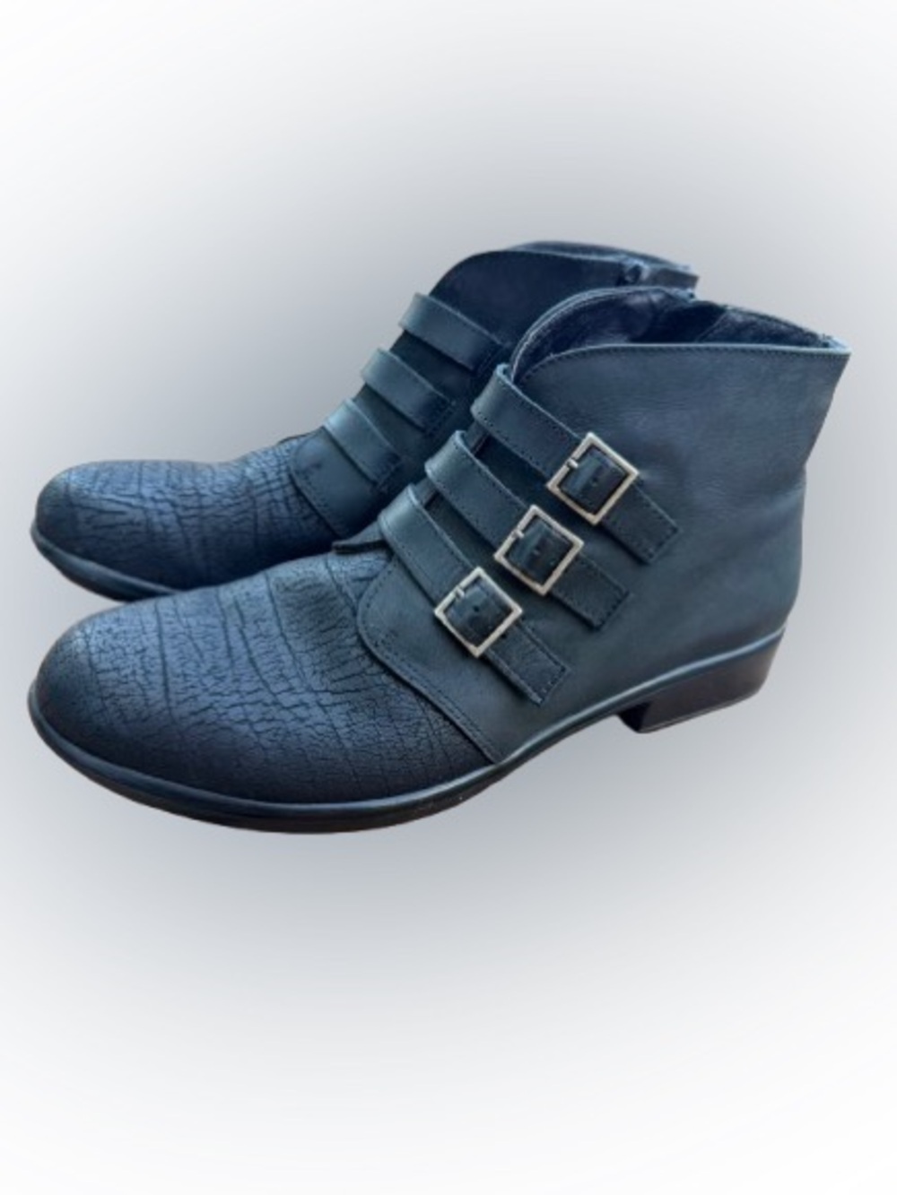 Naot Black Calima Triple Buckle Ankle Boots Textured Comfort Booties 38 US 7.5-8